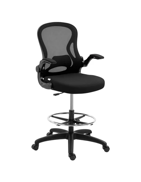 Vinsetto Adjustable Mesh Standing Desk Chair with Flip-up Armrests Lumbar Support Armrests Adjustable Footrest Ring Black
