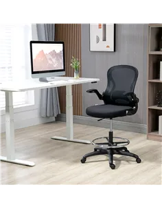 Vinsetto Adjustable Mesh Standing Desk Chair with Flip-up Armrests Lumbar Support Armrests Adjustable Footrest Ring Black 2