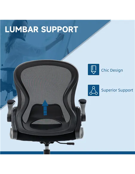 Vinsetto Adjustable Mesh Standing Desk Chair with Flip-up Armrests Lumbar Support Armrests Adjustable Footrest Ring Black