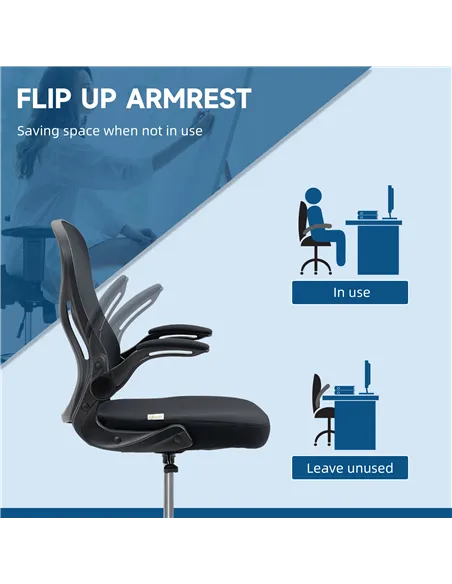 Vinsetto Adjustable Mesh Standing Desk Chair with Flip-up Armrests Lumbar Support Armrests Adjustable Footrest Ring Black