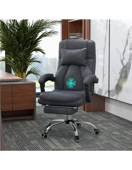 Vinsetto Office Chair with Lumbar Massage, 135° Reclining Computer Chair with Adjustable Headrest, Retractable Footrest, 10cm Do