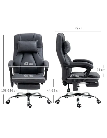 Vinsetto Office Chair with Lumbar Massage, 135° Reclining Computer Chair with Adjustable Headrest, Retractable Footrest, 10cm Do