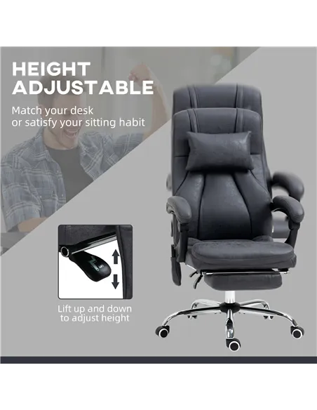 Vinsetto Office Chair with Lumbar Massage, 135° Reclining Computer Chair with Adjustable Headrest, Retractable Footrest, 10cm Do