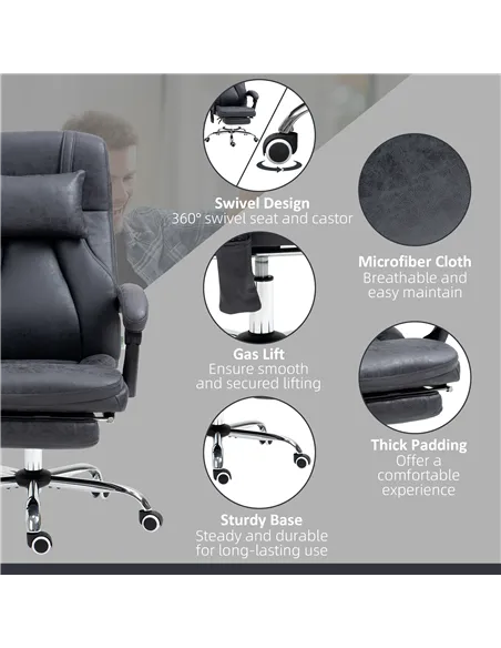 Vinsetto Office Chair with Lumbar Massage, 135° Reclining Computer Chair with Adjustable Headrest, Retractable Footrest, 10cm Do