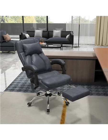 Vinsetto Office Chair with Lumbar Massage, 135° Reclining Computer Chair with Adjustable Headrest, Retractable Footrest, 10cm Do