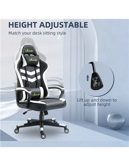 Vinsetto Gaming Chair, Computer Desk Chair with Lumbar Support, Faux Leather Racing Chair with Headrest and Swivel Wheels for Ho