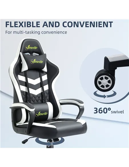 Vinsetto Gaming Chair, Computer Desk Chair with Lumbar Support, Faux Leather Racing Chair with Headrest and Swivel Wheels for Ho