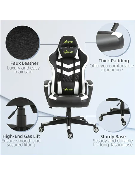 Vinsetto Gaming Chair, Computer Desk Chair with Lumbar Support, Faux Leather Racing Chair with Headrest and Swivel Wheels for Ho
