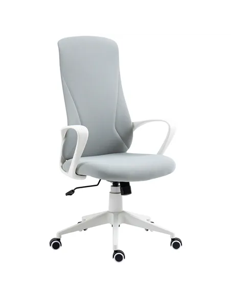Vinsetto High Back Office Chair, Fabric Desk Chair with Armrests, Adjustable Height, Swivel Wheels, Light Grey