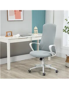 Vinsetto High Back Office Chair, Fabric Desk Chair with Armrests, Adjustable Height, Swivel Wheels, Light Grey 2