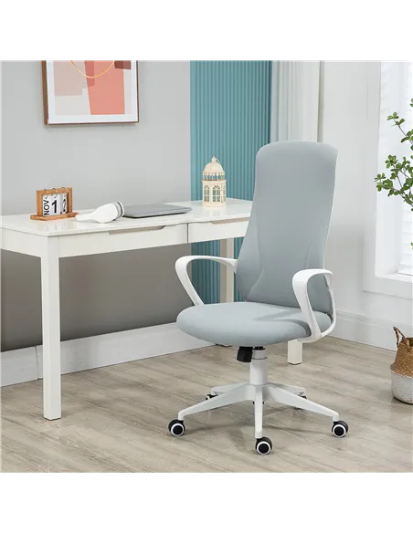 Vinsetto High Back Office Chair, Fabric Desk Chair with Armrests, Adjustable Height, Swivel Wheels, Light Grey