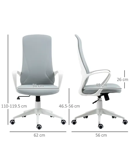 Vinsetto High Back Office Chair, Fabric Desk Chair with Armrests, Adjustable Height, Swivel Wheels, Light Grey