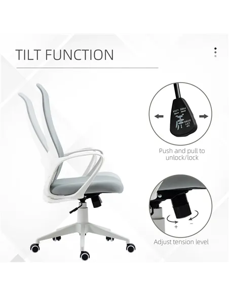 Vinsetto High Back Office Chair, Fabric Desk Chair with Armrests, Adjustable Height, Swivel Wheels, Light Grey