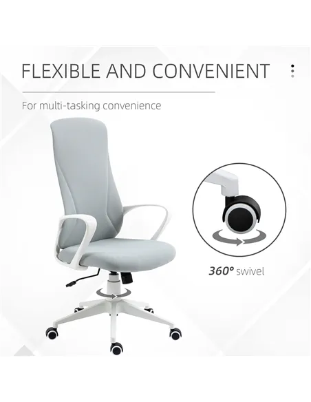 Vinsetto High Back Office Chair, Fabric Desk Chair with Armrests, Adjustable Height, Swivel Wheels, Light Grey