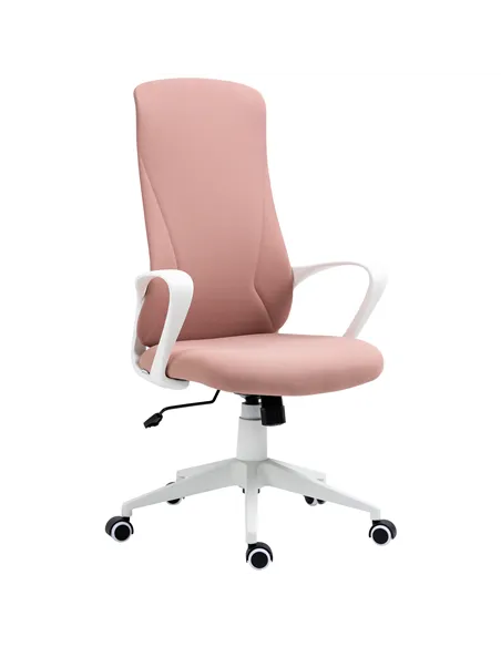 Vinsetto High Back Office Chair, Fabric Desk Chair with Armrests, Adjustable Height, Swivel Wheels, Pink