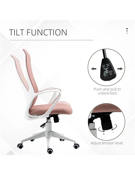Vinsetto High Back Office Chair, Fabric Desk Chair with Armrests, Adjustable Height, Swivel Wheels, Pink