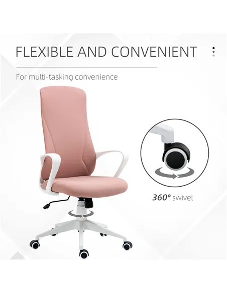 Vinsetto High Back Office Chair, Fabric Desk Chair with Armrests, Adjustable Height, Swivel Wheels, Pink