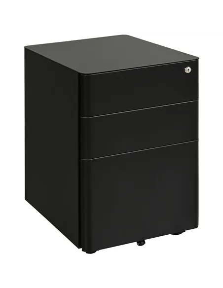 Vinsetto Lockable Cabinet, Rolling Filing Cabinet with 3 Drawers, Steel Office Drawer Unit for A4, Letter, Legal Sized Files
