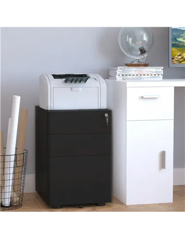 Vinsetto Lockable Cabinet, Rolling Filing Cabinet with 3 Drawers, Steel Office Drawer Unit for A4, Letter, Legal Sized Files