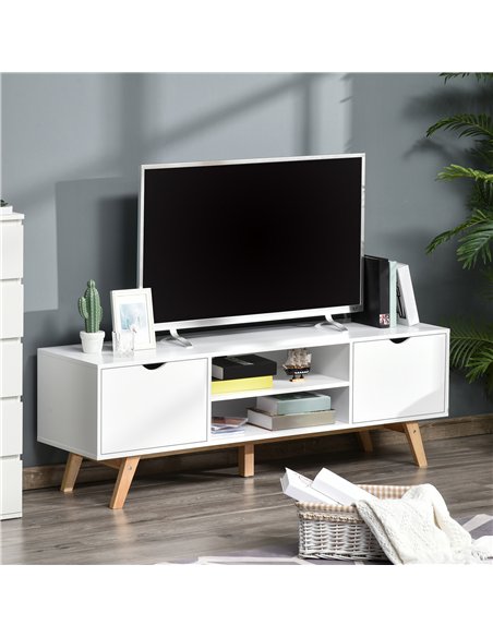 HOMCOM TV Stand Cabinet for TVs up to 65", Media Unit w/Wood Legs Storage Shelves Entertainment Center Modern Living Room Home F