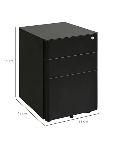 Vinsetto Lockable Cabinet, Rolling Filing Cabinet with 3 Drawers, Steel Office Drawer Unit for A4, Letter, Legal Sized Files