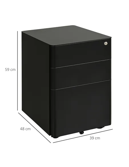 Vinsetto Lockable Cabinet, Rolling Filing Cabinet with 3 Drawers, Steel Office Drawer Unit for A4, Letter, Legal Sized Files