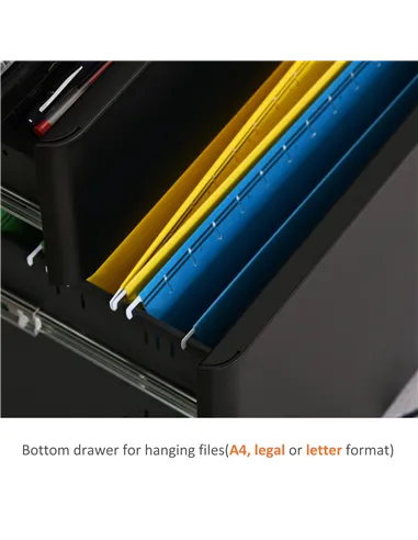 Vinsetto Lockable Cabinet, Rolling Filing Cabinet with 3 Drawers, Steel Office Drawer Unit for A4, Letter, Legal Sized Files