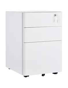Vinsetto Lockable Cabinet, Rolling Filing Cabinet with 3 Drawers, Steel Office Drawer Unit for A4, Letter, Legal Sized Files
