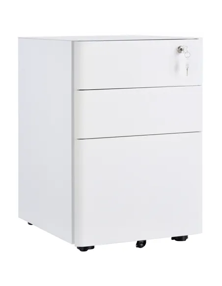 Vinsetto Lockable Cabinet, Rolling Filing Cabinet with 3 Drawers, Steel Office Drawer Unit for A4, Letter, Legal Sized Files