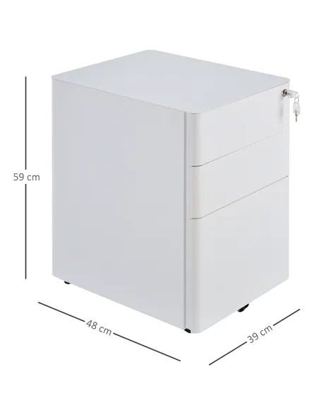 Vinsetto Lockable Cabinet, Rolling Filing Cabinet with 3 Drawers, Steel Office Drawer Unit for A4, Letter, Legal Sized Files