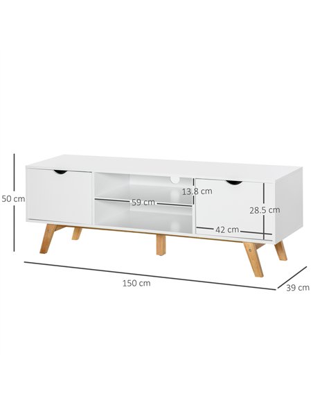 HOMCOM TV Stand Cabinet for TVs up to 65", Media Unit w/Wood Legs Storage Shelves Entertainment Center Modern Living Room Home F