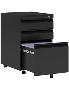 Vinsetto 3 Drawer Filling Cabinet, Mobile Metal File Cabinet with Anti-tilt Design for Letter, A4, Legal Size, Black