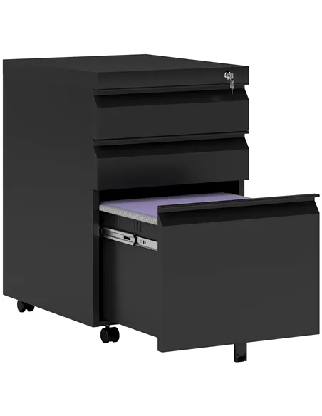 Vinsetto 3 Drawer Filling Cabinet, Mobile Metal File Cabinet with Anti-tilt Design for Letter, A4, Legal Size, Black