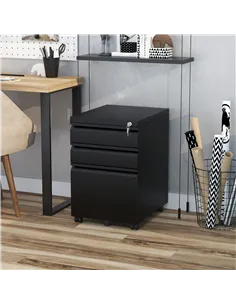 Vinsetto 3 Drawer Filling Cabinet, Mobile Metal File Cabinet with Anti-tilt Design for Letter, A4, Legal Size, Black 2