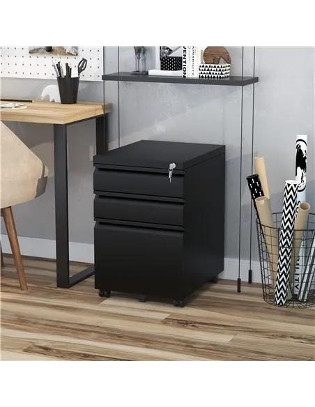 Vinsetto 3 Drawer Filling Cabinet, Mobile Metal File Cabinet with Anti-tilt Design for Letter, A4, Legal Size, Black