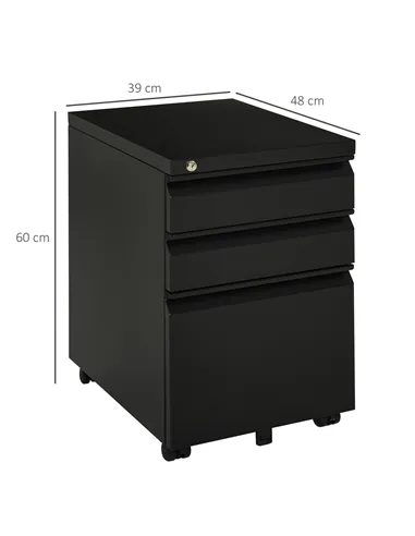 Vinsetto 3 Drawer Filling Cabinet, Mobile Metal File Cabinet with Anti-tilt Design for Letter, A4, Legal Size, Black