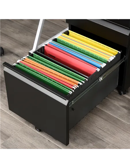 Vinsetto 3 Drawer Filling Cabinet, Mobile Metal File Cabinet with Anti-tilt Design for Letter, A4, Legal Size, Black