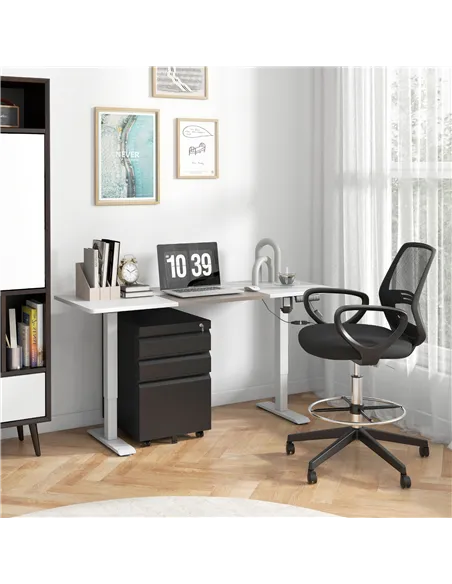 Vinsetto 3 Drawer Filling Cabinet, Mobile Metal File Cabinet with Anti-tilt Design for Letter, A4, Legal Size, Black