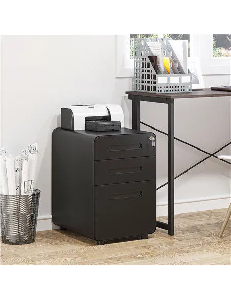 Vinsetto Lockable File Cabinet with 3 Drawers, Vertical Office Drawer for A4, Letter, Legal Size, Anti-tilt Design, Pre-Assemble