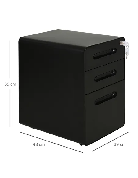 Vinsetto Lockable File Cabinet with 3 Drawers, Vertical Office Drawer for A4, Letter, Legal Size, Anti-tilt Design, Pre-Assemble