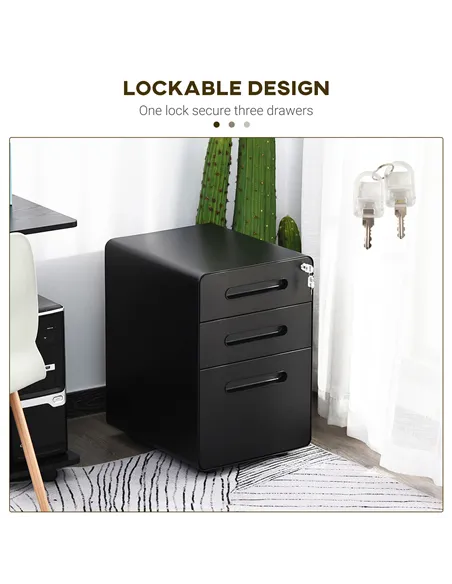 Vinsetto Lockable File Cabinet with 3 Drawers, Vertical Office Drawer for A4, Letter, Legal Size, Anti-tilt Design, Pre-Assemble