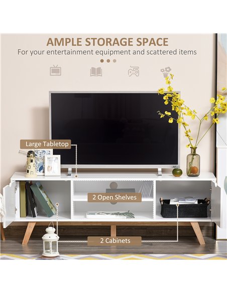 HOMCOM TV Stand Cabinet for TVs up to 65", Media Unit w/Wood Legs Storage Shelves Entertainment Center Modern Living Room Home F