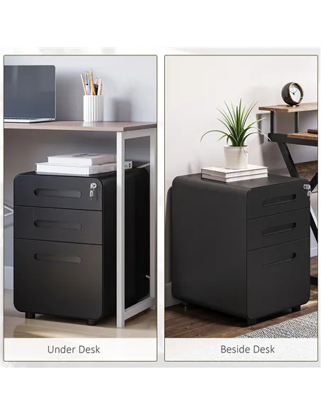 Vinsetto Lockable File Cabinet with 3 Drawers, Vertical Office Drawer for A4, Letter, Legal Size, Anti-tilt Design, Pre-Assemble