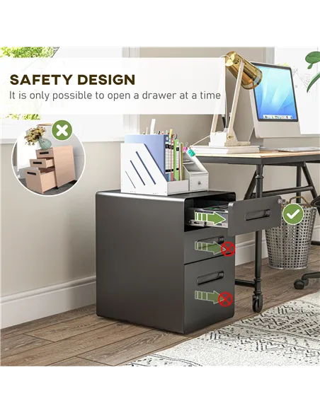 Vinsetto Lockable File Cabinet with 3 Drawers, Vertical Office Drawer for A4, Letter, Legal Size, Anti-tilt Design, Pre-Assemble