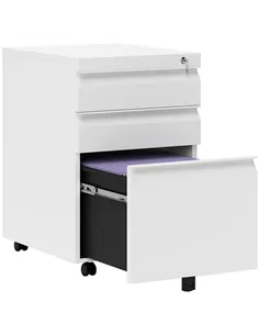 Vinsetto 3 Drawer Filling Cabinet, Mobile Metal File Cabinet with Anti-tilt Design for Letter, A4, Legal Size, White