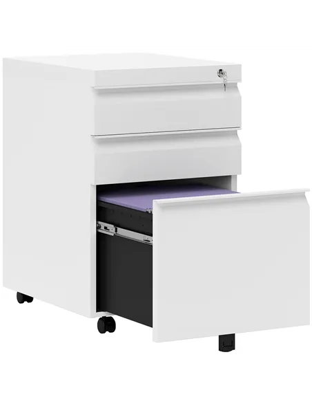 Vinsetto 3 Drawer Filling Cabinet, Mobile Metal File Cabinet with Anti-tilt Design for Letter, A4, Legal Size, White