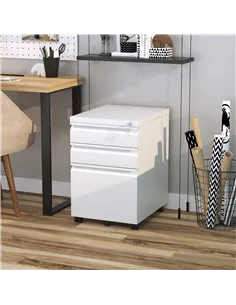 Vinsetto 3 Drawer Filling Cabinet, Mobile Metal File Cabinet with Anti-tilt Design for Letter, A4, Legal Size, White 2