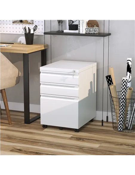 Vinsetto 3 Drawer Filling Cabinet, Mobile Metal File Cabinet with Anti-tilt Design for Letter, A4, Legal Size, White