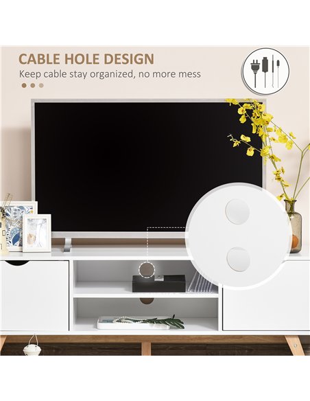 HOMCOM TV Stand Cabinet for TVs up to 65", Media Unit w/Wood Legs Storage Shelves Entertainment Center Modern Living Room Home F
