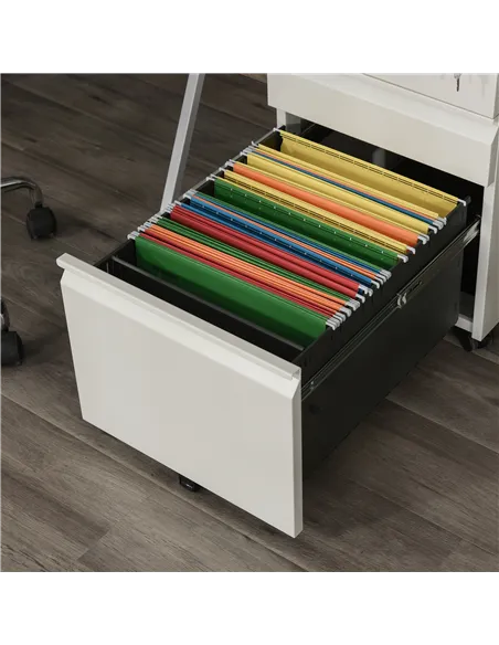 Vinsetto 3 Drawer Filling Cabinet, Mobile Metal File Cabinet with Anti-tilt Design for Letter, A4, Legal Size, White